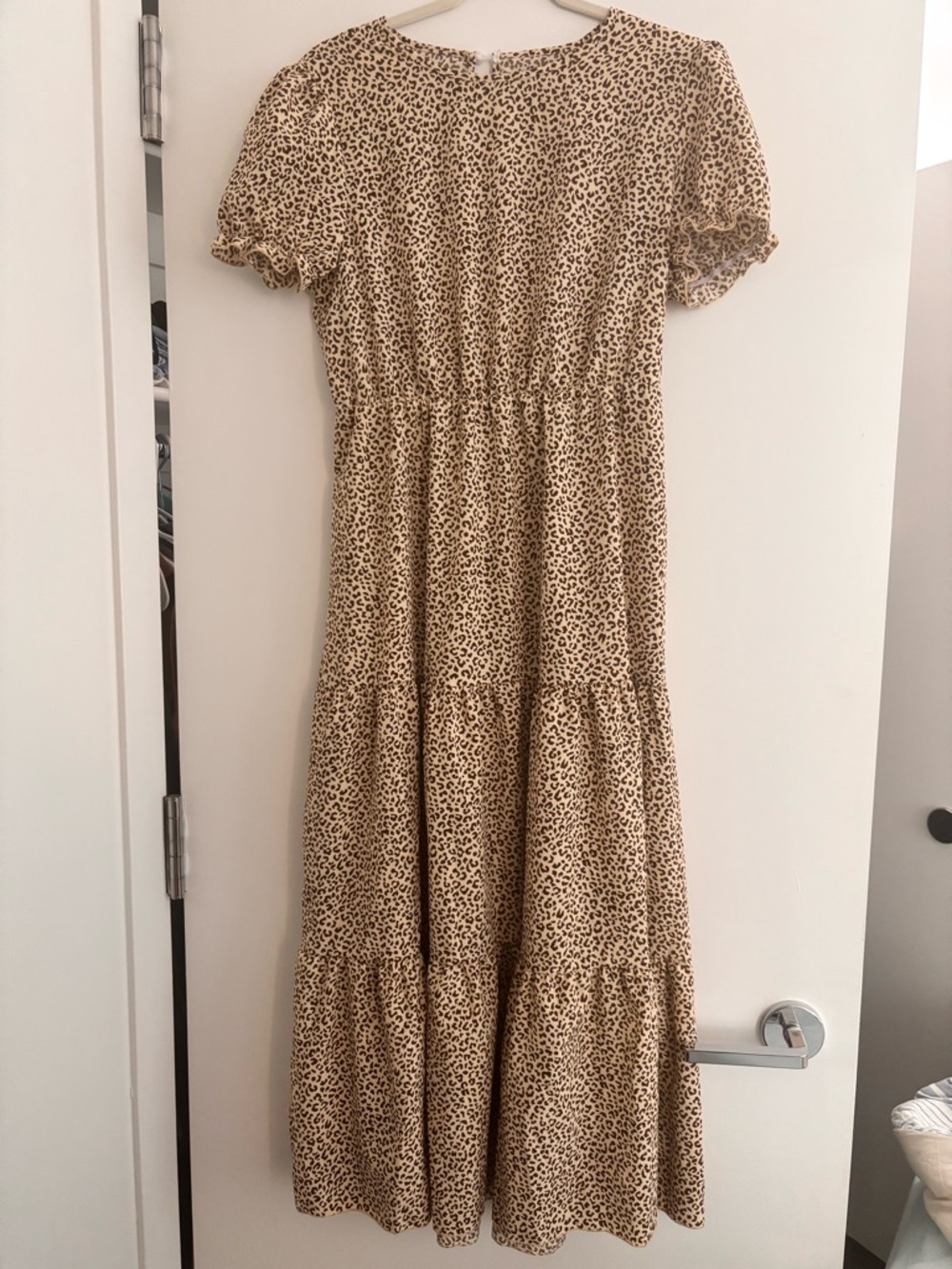 Leopard Print Tiered Dress in Beige - Picture 2 of 4